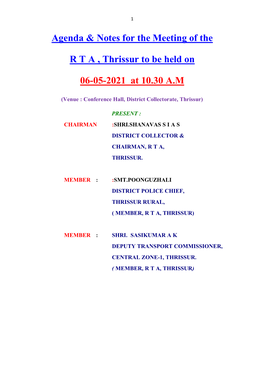 Agenda & Notes for the Meeting of the R T a , Thrissur to Be Held on 06-05