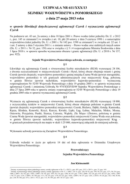 Uchwała Nr 611/Xxx/13 Sejmiku Województwa Pomorskiego