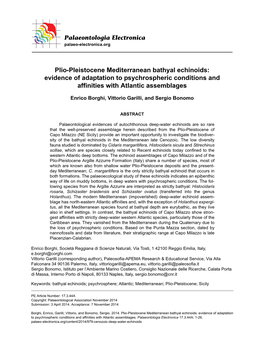 Plio-Pleistocene Mediterranean Bathyal Echinoids: Evidence of Adaptation to Psychrospheric Conditions and Affinities with Atlantic Assemblages