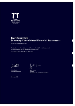 Trust Tairāwhiti Summary Consolidated Financial Statements