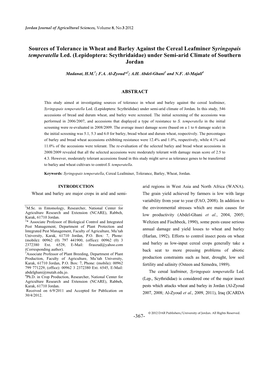 Sources of Tolerance in Wheat and Barley Against the Cereal Leafminer Syringopais Temperatella Led