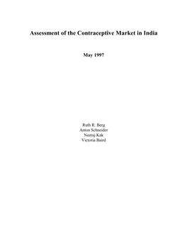 Assessment of the Contraceptive Market in India