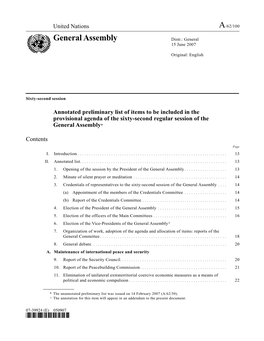 General Assembly Distr.: General 15 June 2007