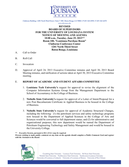 Revised Board Agenda