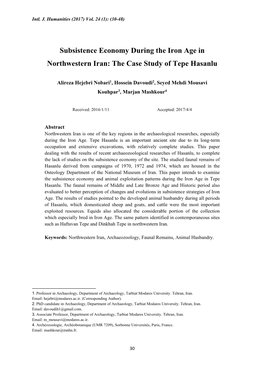 Subsistence Economy During the Iron Age in Northwestern Iran: the Case Study of Tepe Hasanlu