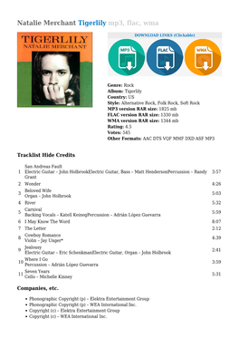 Natalie Merchant Tigerlily Mp3, Flac, Wma