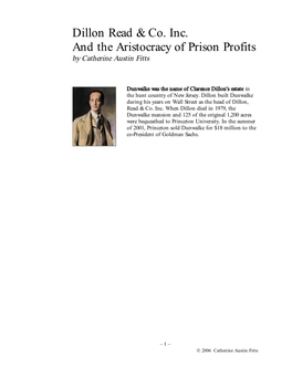 Dillon Read & Co. Inc. and the Aristocracy of Prison Profits