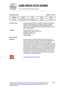 (GISD) 2021. Species Profile Sesbania Punicea. Available