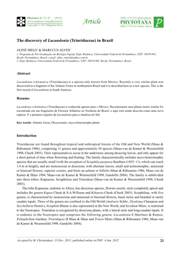 The Discovery of Lacandonia (Triuridaceae) in Brazil