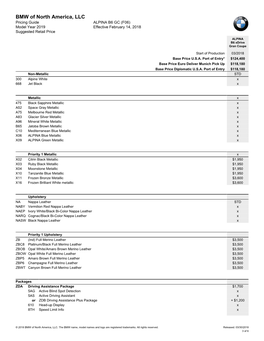 BMW of North America, LLC Pricing Guide ALPINA B6 GC (F06) Model Year 2019 Effective February 14, 2018 Suggested Retail Price