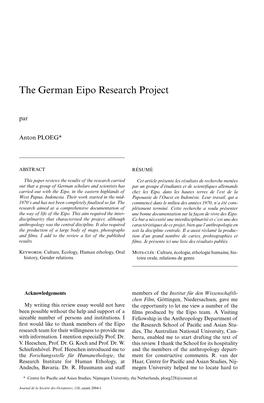 The German Eipo Research Project