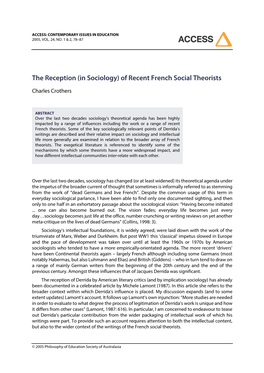 The Reception (In Sociology) of Recent French Social Theorists