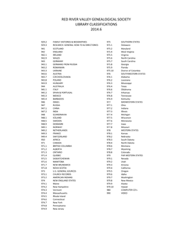 Red River Valley Genealogical Society Library Classifications 2014.6