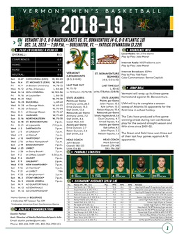 1 2 0 18-19 Gm 12 Vermont (8-3, 0-0 America East) Vs. St