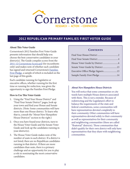 2012 Families First Voter Guide Contents Presents Information That Should Help You Find Your House District