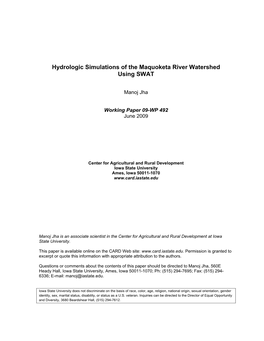 Hydrologic Simulations of the Maquoketa River Watershed Using SWAT