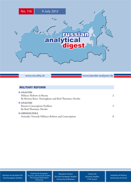 Russian Analytical Digest No 116: Military Reform