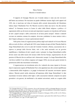 1 Marco Paolino Mazzini E Il Mondo Tedesco Il Rapporto Di Giuseppe Mazzini Con Il Mondo Tedesco È Stato Uno Dei Leit-Motiv Dell