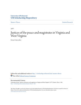 Justices of the Peace and Magistrates in Virginia and West Virginia Krista Unterzuber