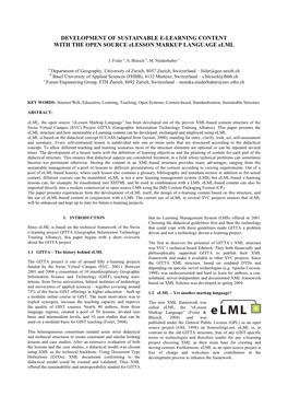 DEVELOPMENT of SUSTAINABLE E-LEARNING CONTENT with the OPEN SOURCE Elesson MARKUP LANGUAGE Elml