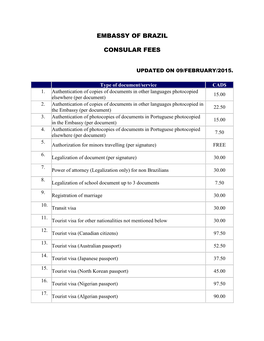 Embassy of Brazil Consular Fees