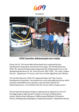 GTDC Launches Ashtavinayak Tours Today