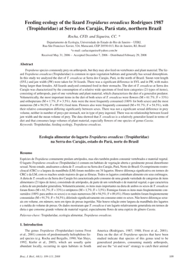 Feeding Ecology of the Lizard Tropidurus Oreadicus Rodrigues 1987 (Tropiduridae) at Serra Dos Carajás, Pará State, Northern Brazil Rocha, CFD