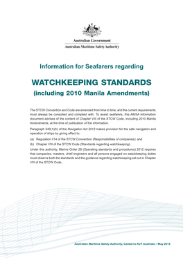 WATCHKEEPING STANDARDS (Including 2010 Manila Amendments)