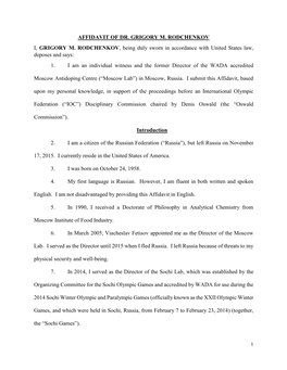 Affidavit of Dr. Grigory M. Rodchenkov I, Grigory M