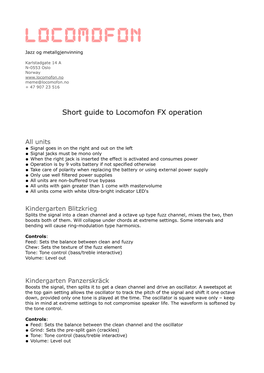 Short Guide to Locomofon FX Operation