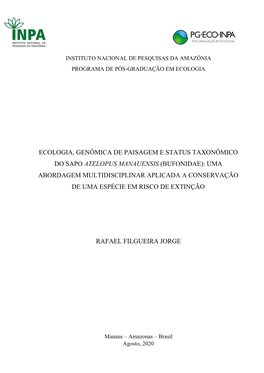 Bufonidae): Uma Abordagem Multidisciplinar Aplicada a Conservação De Uma Espécie Em Risco De Extinção