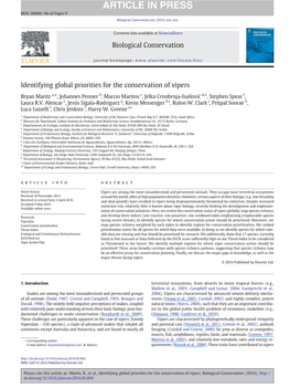 Identifying Global Priorities for the Conservation of Vipers Biological