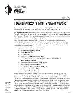 Icp Announces 2018 Infinity Award Winners