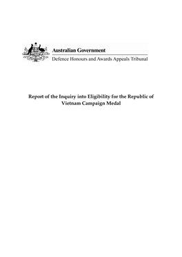 Report of the Inquiry Into Eligibility for the Republic of Vietnam Campaign Medal