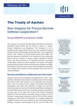 The Treaty of Aachen. New Impetus for Franco-Greman Defense Cooperation?