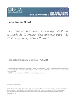 "La Generación Exiliada" Y Su Imagen De Rosas a Través De La Prensa