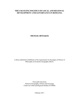 The Changing Politics of Local and Regional Development and Governance in Romania