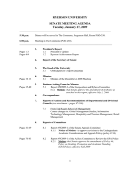 SENATE MEETING AGENDA Tuesday, January 27, 2009 ______