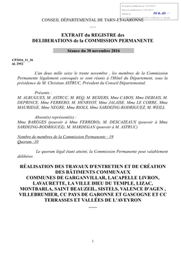 EXTRAIT Du REGISTRE Des DELIBERATIONS De La COMMISSION PERMANENTE