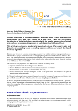 Levelling and Loudness — in Radio and Television Broadcasting