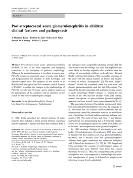 Post-Streptococcal Acute Glomerulonephritis in Children: Clinical Features and Pathogenesis