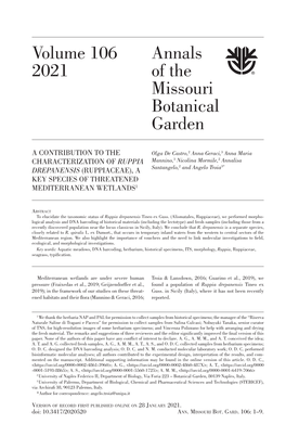 Volume 106 2021 Annals of the Missouri Botanical Garden