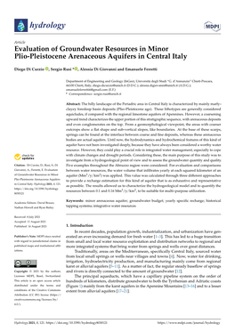 Evaluation of Groundwater Resources in Minor Plio-Pleistocene Arenaceous Aquifers in Central Italy