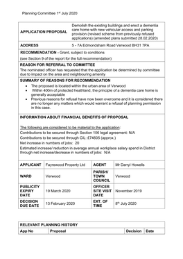 Planning Committee 1St July 2020 RELEVANT PLANNING HISTORY