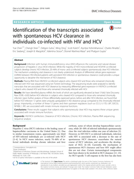 Identification of the Transcripts Associated with Spontaneous HCV Clearance in Individuals Co-Infected with HIV And