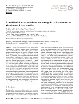 Probabilistic Hurricane-Induced Storm Surge Hazard Assessment in Guadeloupe, Lesser Antilles