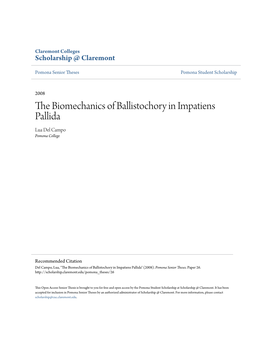 The Biomechanics of Ballistochory in Impatiens Pallida