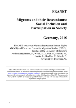 Social Inclusion and Participation in Society Germany, 2015