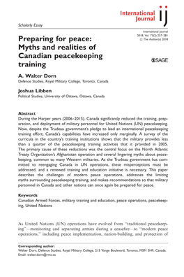 Preparing for Peace: Myths and Realities of Canadian Peacekeeping