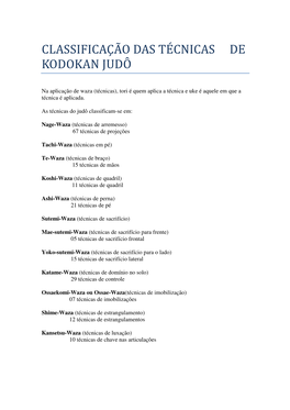 Classificação Das Técnicas De Kodokan Judô